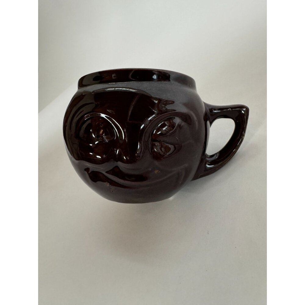 Vintage Smiling Face Coffee Tea Mug Cup 12 Oz 3 1/4" Tall x 4" Wide Brown USA